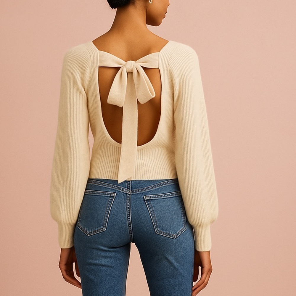 Reformation cashmere Alber Cream Large Sweater long sleeve top me back